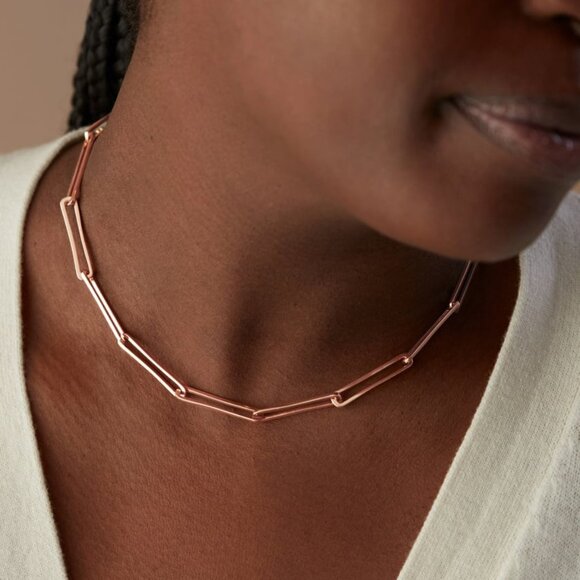 Monica Vinader Alta Long Link Necklace Adjustable 43cm/17' , Rose Gold Vermeil - Picture 5 of 9